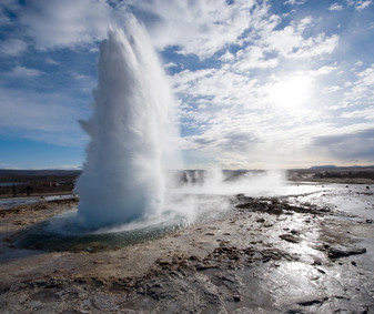The Strokkur geyser in Iceland is erupting in the winter