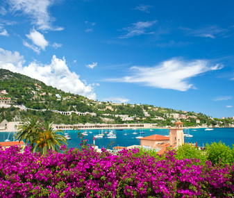 Côte d’Azur, french reviera, view of luxury resort and bay of Villefranche-sur-Mer near Nice and Monaco